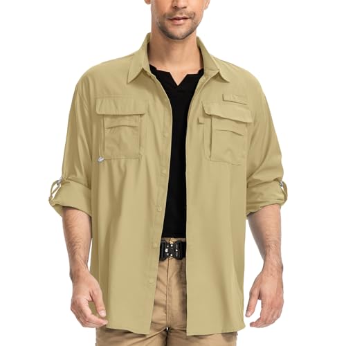 yeyity Outdoor Hemd Herren Langarm UPF50 UV Schutz Funktionshemd Atmungsaktiv Button-Down-Hemd Freizeithemd Wandern Angeln Trekking Für Männer(5052,Mud,S) von yeyity
