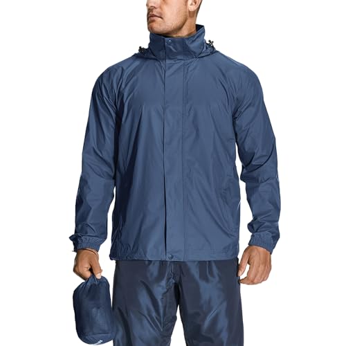 yeyity Regenjacke Herren Wasserdicht Leicht Faltbare Fahrrad Regenjacke mit Kapuze Atmungsaktiver Windbreaker Windjacke Wanderjacke Outdoorjacke(7058,Blue,XXL) von yeyity