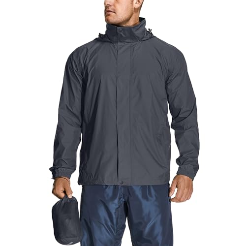 yeyity Regenjacke Herren Wasserdicht Leicht Faltbare Fahrrad Regenjacke mit Kapuze Atmungsaktiver Windbreaker Windjacke Wanderjacke Outdoorjacke(7058,Grey,M) von yeyity