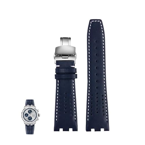 yeziu Atmungsaktives Lederarmband für MAURICE LACROIX AIKON AI6007 AI6008 AI6038 AI6058 Schnellverschluss-Uhrenarmband mit Stahl-Endglied(Blue white,AI6058) von yeziu