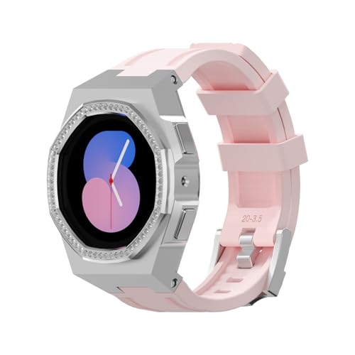 yeziu Diamant-Metallgehäuse mit Silikonarmband-Modifikationskit für Samung Galaxy Watch 6 5 4 40MM Luxusarmband(Silver-Pink,Watch5 40mm) von yeziu