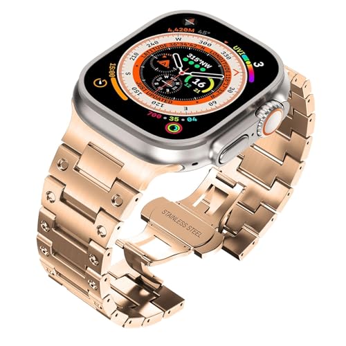 yeziu Edelstahlarmband für Apple Watch Band Ultra 2 Uhrenarmband für iWatch Serie 10 9 8 7 6 5 4 SE(Rose gold,42/44/45mm) von yeziu
