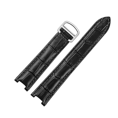 yeziu Herren- Und Damenuhrenarmband Für Cartier Pasha Notch Kalbsleder-Rindslederarmband Mit Schraube(Black-silver,18mm-10mm) von yeziu
