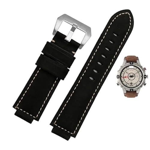 yeziu Konvexer Mund Leder Uhrenarmband für Timex Compass T2n739 T2n720 T2n721 Armband(Blacks) von yeziu