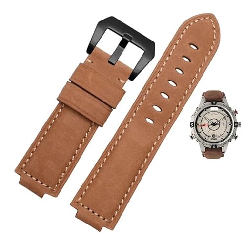 yeziu Konvexer Mund Leder Uhrenarmband für Timex Compass T2n739 T2n720 T2n721 Armband(Light brown black) von yeziu