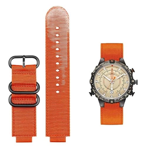 yeziu Konvexes Canvas-Uhrenarmband für TIMEX Tide Compass T2N721 T2N720 TW2T76500 TW2T76300 Nylon-Armband(Orange-black) von yeziu