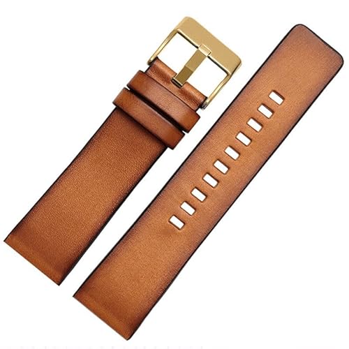 yeziu Leder Uhrenarmband für Diesel DZ7406 DZ7408 DZ4476 DZ4343 Braunes Armband Retro Armband(Brown golden buckle,24mm) von yeziu