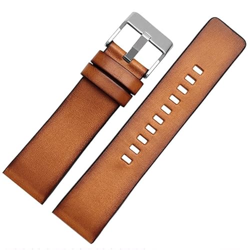 yeziu Leder Uhrenarmband für Diesel DZ7406 DZ7408 DZ4476 DZ4343 Braunes Armband Retro Armband(Brown silver buckle,22mm) von yeziu