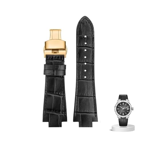 yeziu Leder Uhrenarmband für Maurice Lacroix AIKON AI6008 AI6038 AI6058 Mann Armband Kuh Leder Armband(Black gold) von yeziu