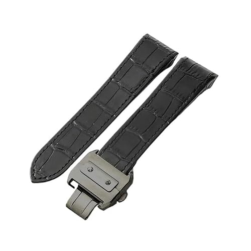 yeziu Lederarmband für Cartier Santos Sandoz Serie 100 Uhrenarmband mit spezieller Edelstahlschnalle(Black-Black-Z8,23mm) von yeziu