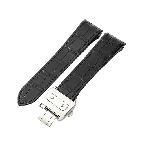 yeziu Lederarmband für Cartier Santos Sandoz Serie 100 Uhrenarmband mit spezieller Edelstahlschnalle(Black-Steel-Z8,23mm) von yeziu
