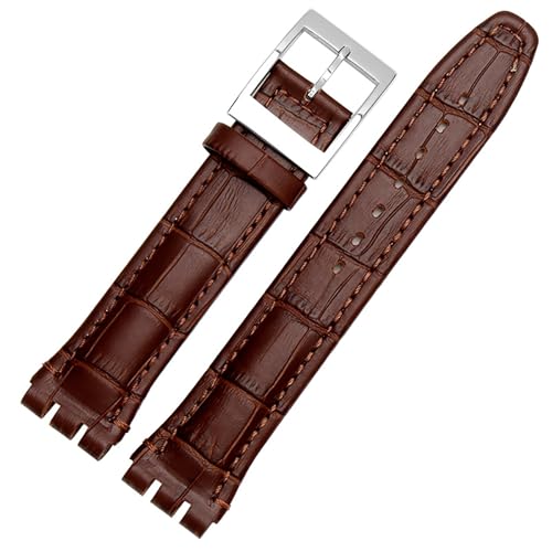 yeziu Lederarmband für Swatch Classic Design Business-Uhrenarmband mit Edelstahlschließe(Brown,19mm) von yeziu