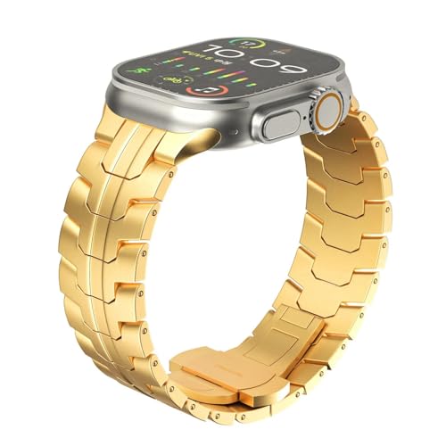 yeziu Luxuriöses Armband in Titanfarbe für Apple Watch Ultra 2 Band 49 mm 45 mm 44 mm 42 mm Metall-Edelstahlarmband Iwatch 9 8 7 6 5 SE(Gold,42/44/45/49mm) von yeziu