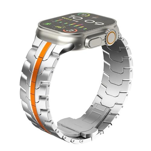 yeziu Luxuriöses Armband in Titanfarbe für Apple Watch Ultra 2 Band 49 mm 45 mm 44 mm 42 mm Metall-Edelstahlarmband Iwatch 9 8 7 6 5 SE(Silvero,42/44/45/49mm) von yeziu