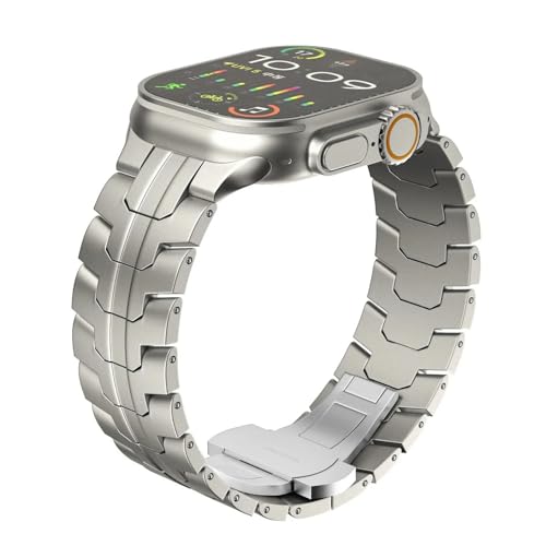 yeziu Luxuriöses Armband in Titanfarbe für Apple Watch Ultra 2 Band 49 mm 45 mm 44 mm 42 mm Metall-Edelstahlarmband Iwatch 9 8 7 6 5 SE(Titanium,42/44/45/49mm) von yeziu