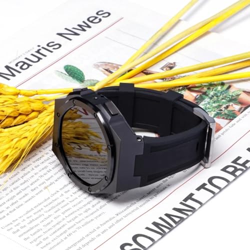 yeziu Luxus-Edelstahl-Mod-Kit für Samsung Galaxy Watch 7 40 44 Metallgehäuse Lünette + Armband Schutzstoßstange für GALAXY 7 Zubehör(Rubber-PB,40mm) von yeziu