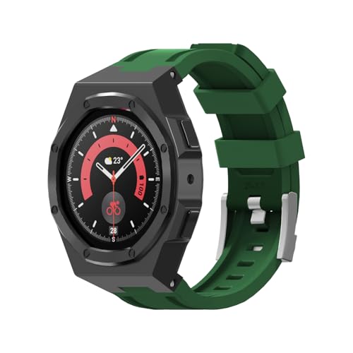 yeziu Luxus-Uhrengehäuse-Armband-Mod-Kit für Galaxy Watch 5 Pro 45MM 4 5 44mm Legierung Schutzhülle Silikonband(Bk-green,Watch 4 44MM) von yeziu