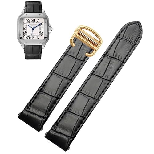 yeziu Schnellverschluss-Lederarmband Für Cartier Santos Classic Style WSSA0009 WSSA0010 WSSA0018 Neue SANTOS-Uhrenkette(Black-gold,19mm) von yeziu