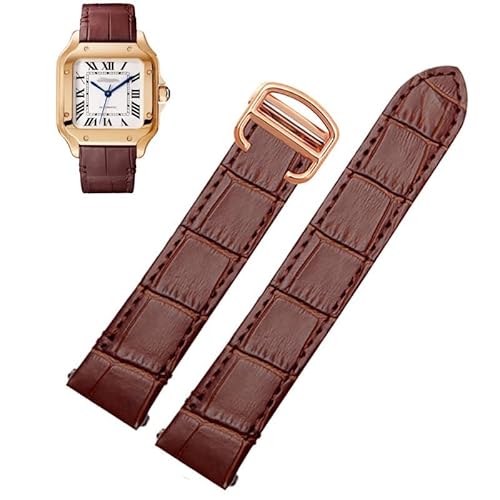 yeziu Schnellverschluss-Lederarmband Für Cartier Santos Classic Style WSSA0009 WSSA0010 WSSA0018 Neue SANTOS-Uhrenkette(Brown-rose gold,19mm) von yeziu