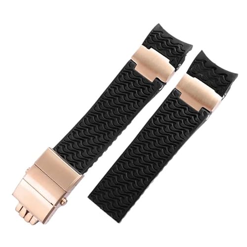 yeziu Silikon-Uhrenarmband für Ulysse Nardin 263, Taucher-Navigationsarmband, Herrenuhrkette mit Faltschließe(A-black-rose gold) von yeziu