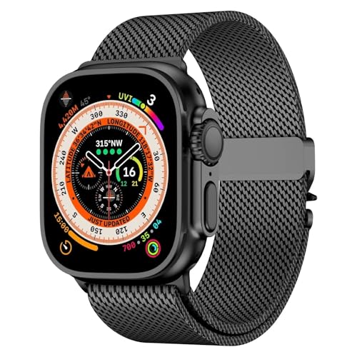 yeziu Titan-Uhrenarmband für Apple Watch Ultra 2 49 mm, natürliches Milanaise-Loop für IWatch Serie 10 9 8 7 6 5 46 mm 45 44 mm 42 mm Armband mit sicherer Fallschirmschnalle(Black,42mm) von yeziu