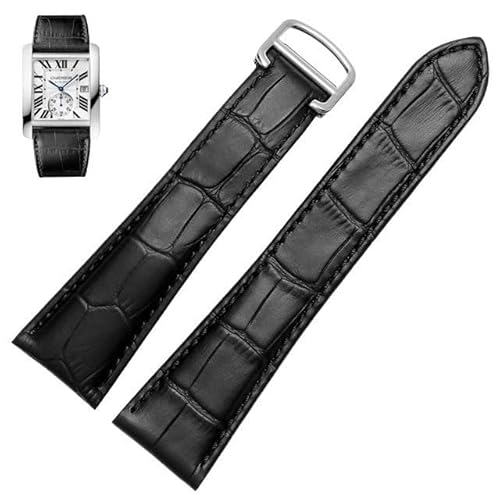 yeziu Uhrenarmband Aus Echtem Leder Für Cartier Tank Claire London Solo Mechanisches Uhrenzubehör(Black- silver,16mm) von yeziu