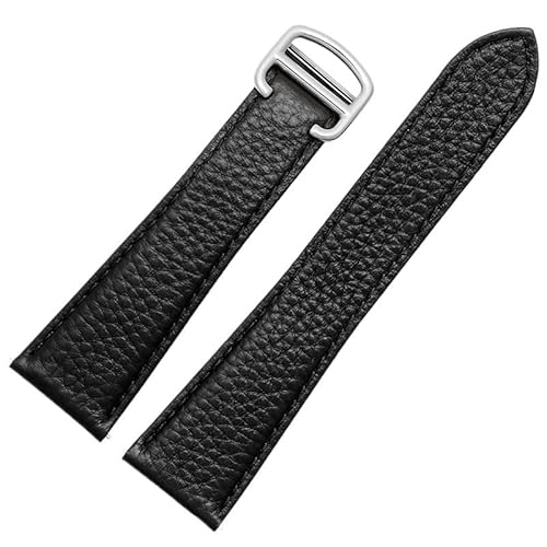 yeziu Uhrenarmband Aus Echtem Leder Für Cartier Tank London Solo Lychee Strukturiertes Rindslederarmband(Black-steel,23mm) von yeziu