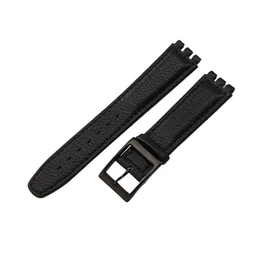 yeziu Uhrenarmband aus echtem Leder für Swatch-Armbänder mit konkaven und konvexen Schnittstellen, Uhrenkette(A blackb,19mm) von yeziu
