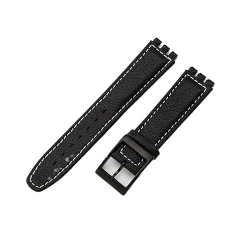 yeziu Uhrenarmband aus echtem Leder für Swatch-Armbänder mit konkaven und konvexen Schnittstellen, Uhrenkette(A blackwb,17mm) von yeziu