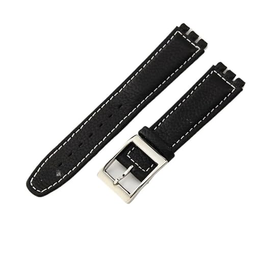 yeziu Uhrenarmband aus echtem Leder für Swatch-Armbänder mit konkaven und konvexen Schnittstellen, Uhrenkette(A blackws,19mm) von yeziu