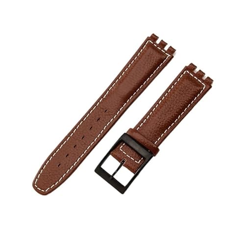 yeziu Uhrenarmband aus echtem Leder für Swatch-Armbänder mit konkaven und konvexen Schnittstellen, Uhrenkette(A brownwb,19mm) von yeziu