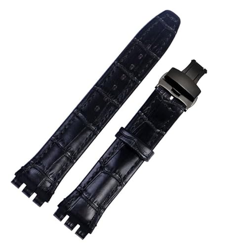 yeziu Uhrenarmband aus echtem Leder für Swatch YCS YAS YGS, Leder-Uhrenkette mit Schmetterlingsschnalle(Blackb1,17mm) von yeziu