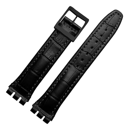 yeziu Uhrenarmband aus echtem Leder für Swatch YCS YAS YGS, Leder-Uhrenkette mit Schmetterlingsschnalle(Blackb2,17mm) von yeziu