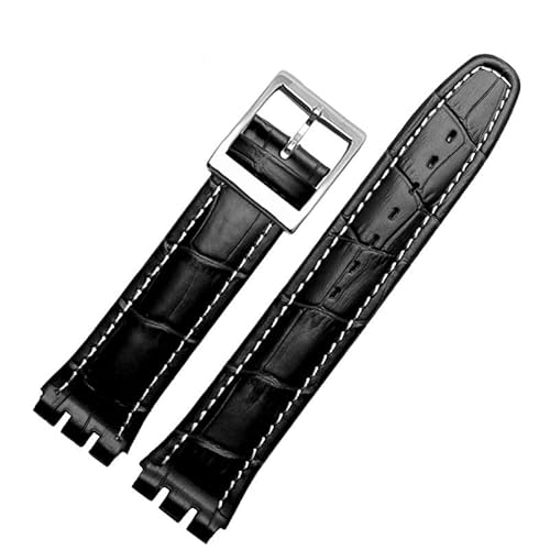 yeziu Uhrenarmband aus echtem Leder für Swatch YCS YAS YGS, Leder-Uhrenkette mit Schmetterlingsschnalle(Blacks2,17mm) von yeziu