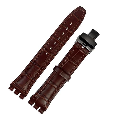 yeziu Uhrenarmband aus echtem Leder für Swatch YCS YAS YGS, Leder-Uhrenkette mit Schmetterlingsschnalle(Brownbb1,19mm) von yeziu