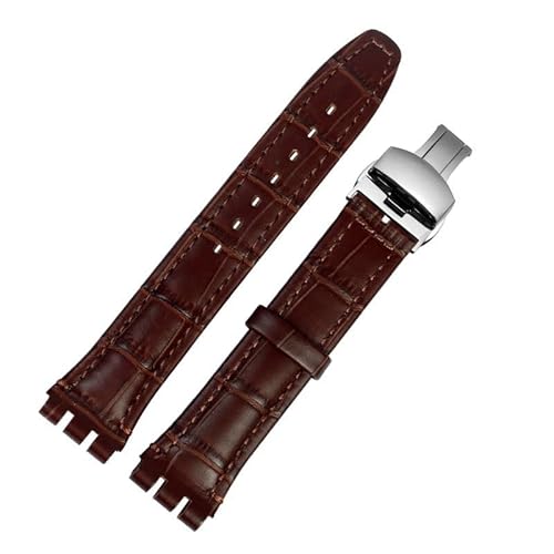 yeziu Uhrenarmband aus echtem Leder für Swatch YCS YAS YGS, Leder-Uhrenkette mit Schmetterlingsschnalle(Brownbs1,19mm) von yeziu