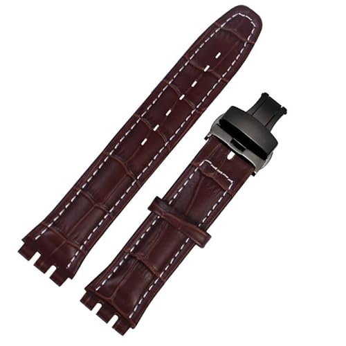 yeziu Uhrenarmband aus echtem Leder für Swatch YCS YAS YGS, Leder-Uhrenkette mit Schmetterlingsschnalle(Brownwb1,19mm) von yeziu