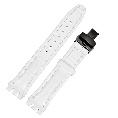 yeziu Uhrenarmband aus echtem Leder für Swatch YCS YAS YGS, Leder-Uhrenkette mit Schmetterlingsschnalle(Whiteb1,19mm) von yeziu
