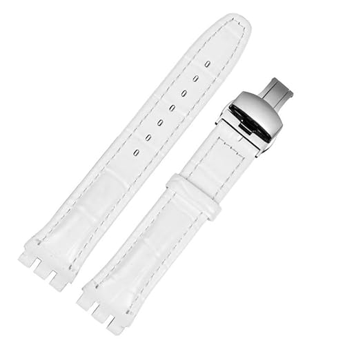 yeziu Uhrenarmband aus echtem Leder für Swatch YCS YAS YGS, Leder-Uhrenkette mit Schmetterlingsschnalle(Whites1,19mm) von yeziu
