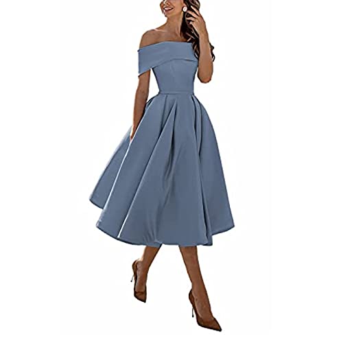 Damen Elegant Brautjungfernkleider,Einschultriger Dreiviertelrock aus Satin in A-Linie,Gray Blue,US12,Kurz Lace Cocktailkleid Festliche Kleid von yhfshop