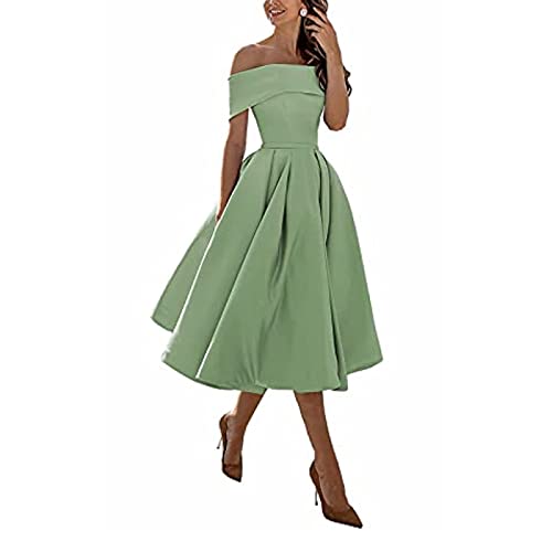 Damen Elegant Brautjungfernkleider,Einschultriger Dreiviertelrock aus Satin in A-Linie,Grey Green C,US4,Kurz Lace Cocktailkleid Festliche Kleid von yhfshop