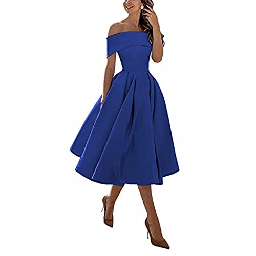 Damen Elegant Brautjungfernkleider,Einschultriger Dreiviertelrock aus Satin in A-Linie,Royal Blue,US2,Kurz Lace Cocktailkleid Festliche Kleid von yhfshop