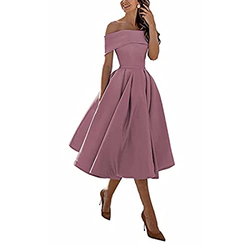 Kurzes Partykleider Festlichkleider,Einschultriger Dreiviertelrock aus Satin in A-Linie,Nude pink B,US10,Cocktailkleid mit Abendkleid Kurz von yhfshop