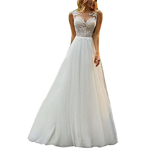yhfshop Damen Abendkleid Lange,Doppelschulter-Rundhals-Hochzeitskleid, Abschlussball-Partykleid-Off White_36,Damen Kleid Festliche Kleider Brautjungfer von yhfshop