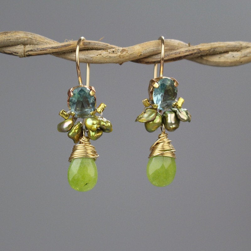 Einzigartige Edelstein Sommer Engel Ohrringe, Hellblau Grün Tropfen Ohrringe von yifatbareket