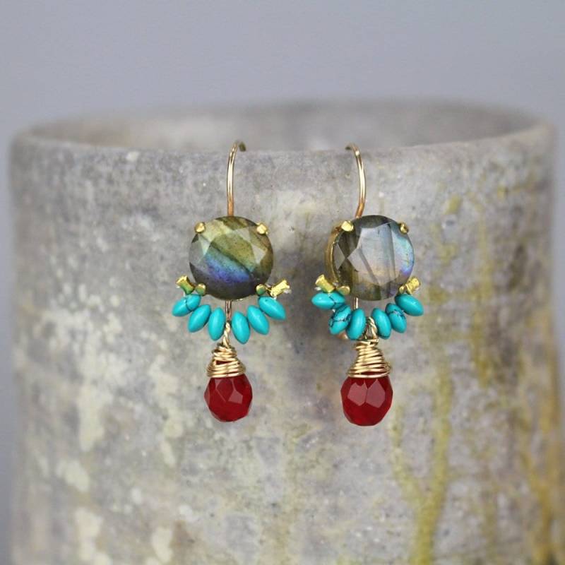 Labradorit Edelstein Tropfen Ohrringe, Baumeln Einzigartige Ohrringe Für Frauen von yifatbareket