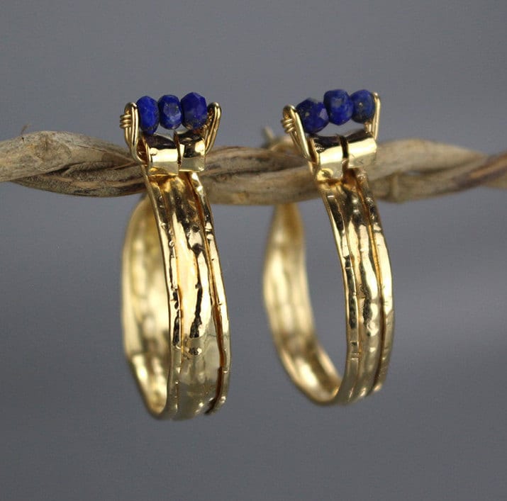 Lapis Ohrringe, Statement Mutter Geschenk, Chunky Edelstein Gold Hoops, Hochzeit Ohrringe von yifatbareket