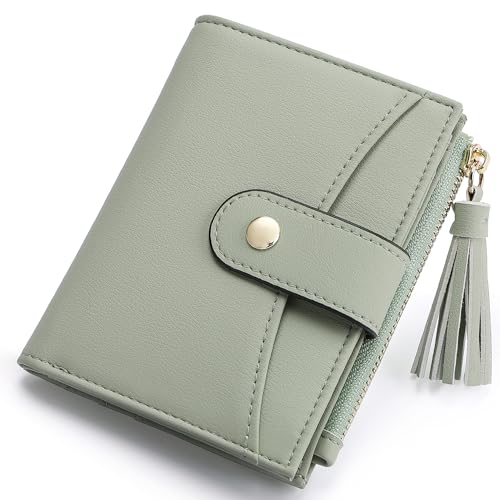 yiijay Kleine Geldbörse für Damen, RFID-blockierende Quaste, Bifold Slim Thin Leder Geldbörse Kreditkartenhalter Geldbörse Damen Mini Geldbörse mit Reißverschlusstasche, 1 Grün, Kleine kompakte von yiijay
