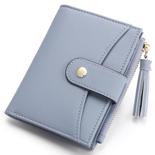 yiijay Kleine Geldbörse für Damen, RFID-blockierende Quaste, Bifold Slim Thin Leder Geldbörse Kreditkartenhalter Geldbörse Damen Mini Geldbörse mit Reißverschlusstasche, 1Blau, Kleine kompakte von yiijay