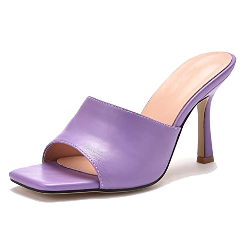 Damen Square Toe Sandalen Peep Toe Stiletto Pumps Hochzeitsschuhe Brautschuhe Wedding Shoes Elegante Slip On Braut Hochzeit Schuhe High Heels,Lila,37 EU von yinghesheng